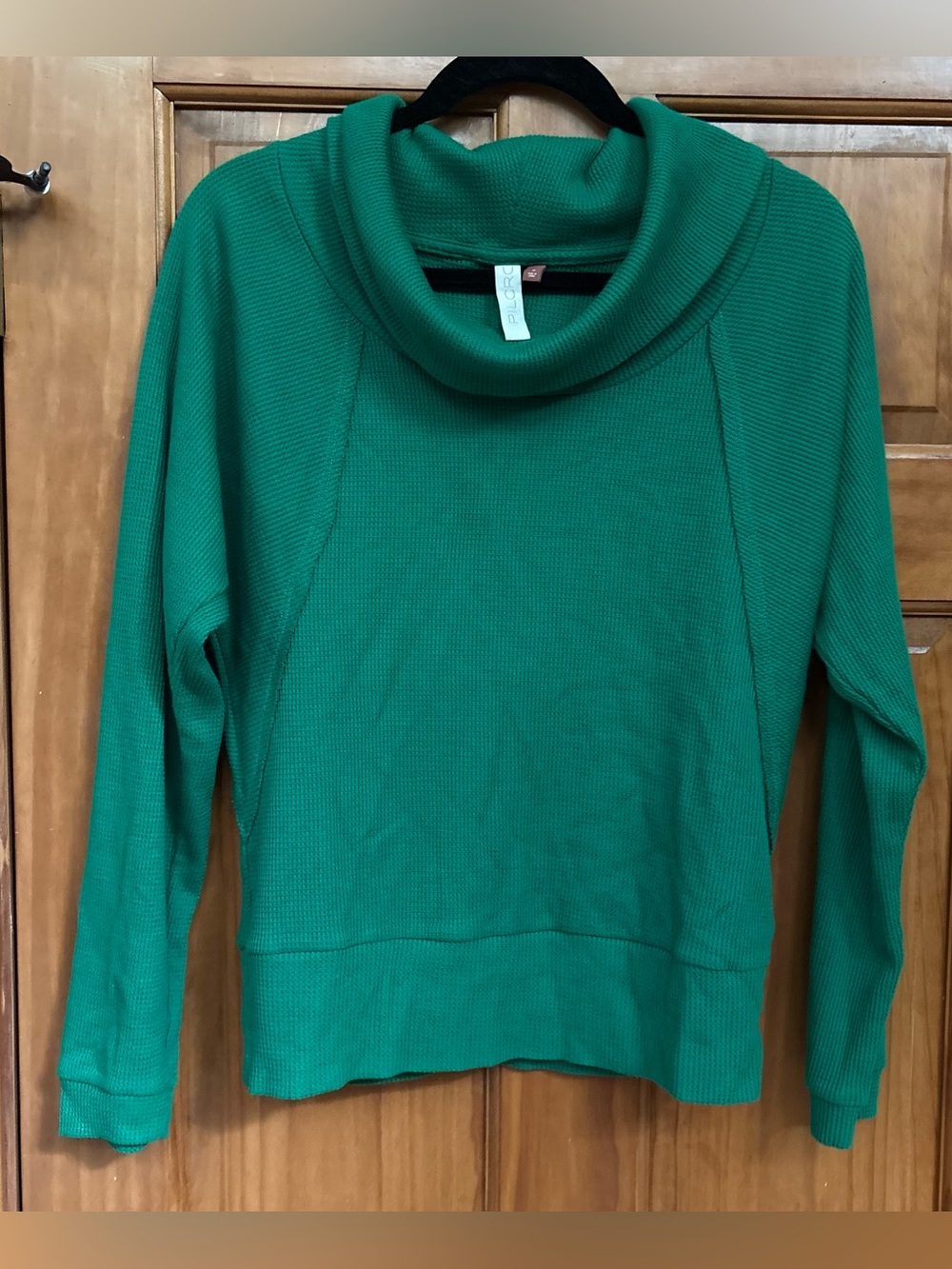 Pilcro Anthropologie Green Waffle Thermal Knit Cowl Neck Sweater Top M